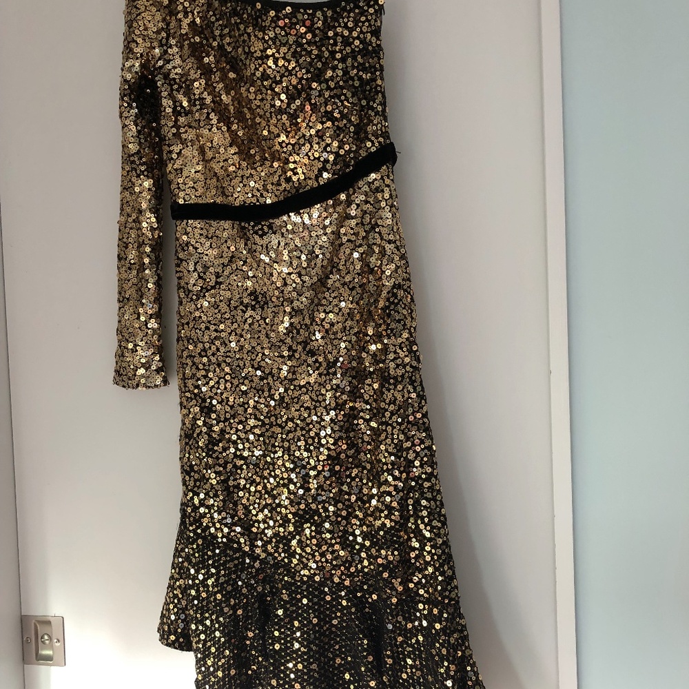 Marchesa Notte Gold Sequin Cocktail Dress Size 0
